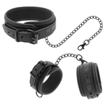 Fetish Submissive - Colar e Algemas de Couro Vegano com Forro de Noprene