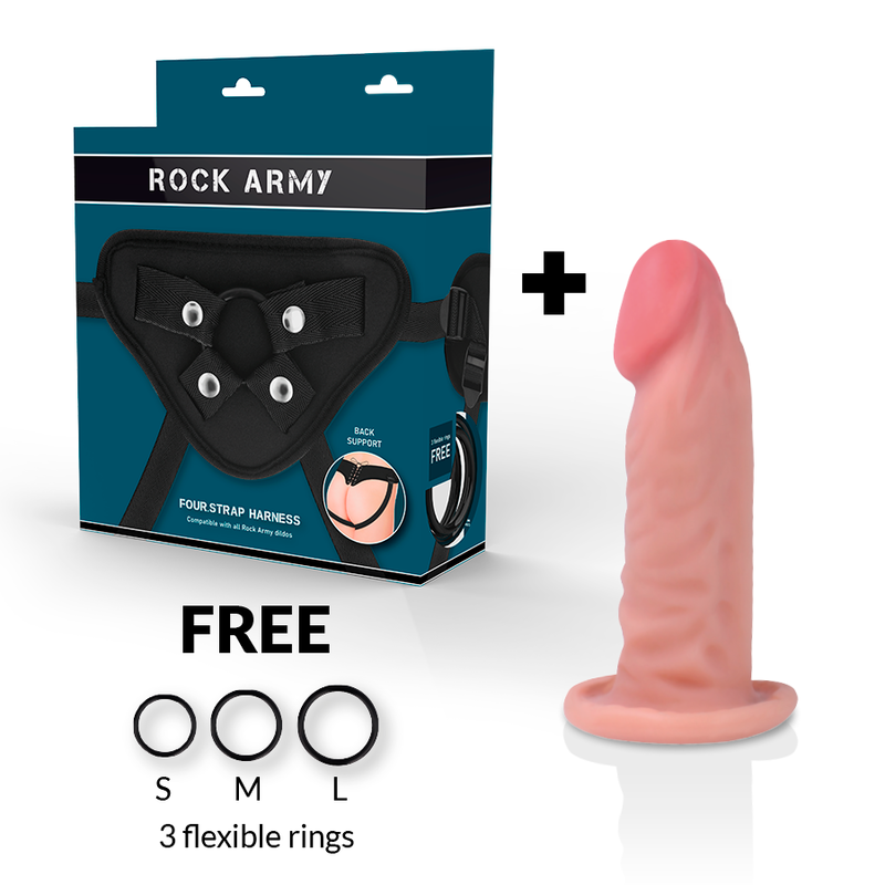 Arnés Rockarmy + Dildo Realista Tigre de Doble Densidad 14 Cm -o- 4.46 Cm