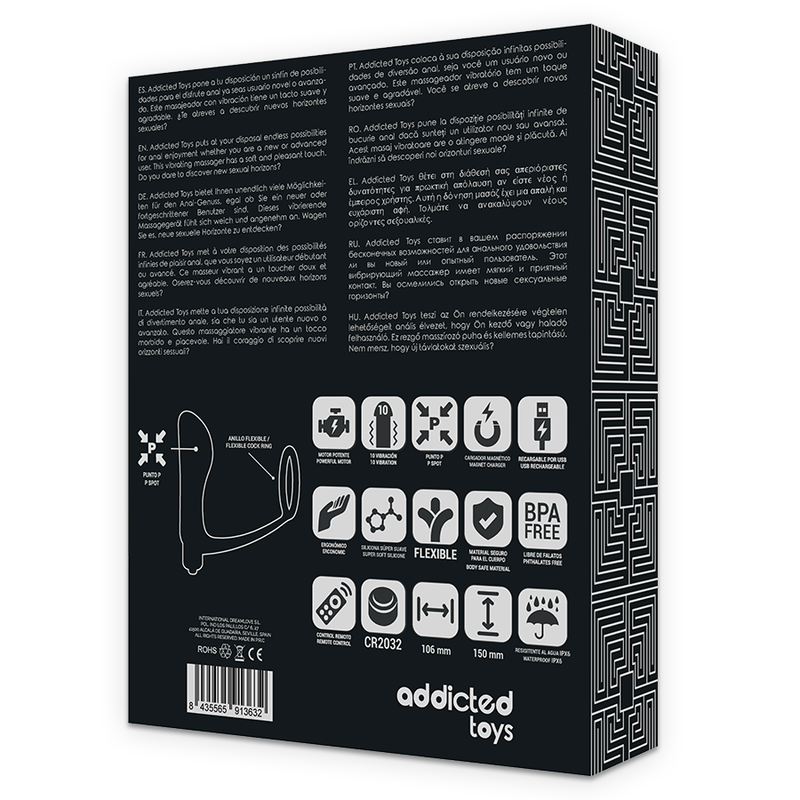 Addicted Toys Anillo para Pene con Control Remoto Plug Anal Negro Recargable