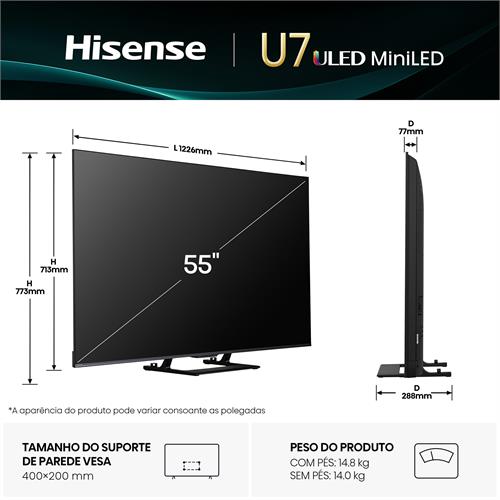 Hisense Smart TV MINI LED 55" UHD 4K 55U7Q
