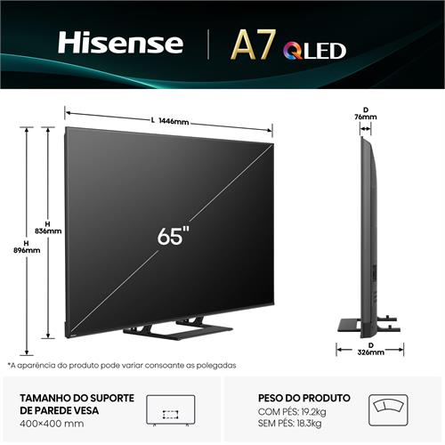 Hisense Smart TV QLED 65" UHD 4K 3HDMI 65A7Q