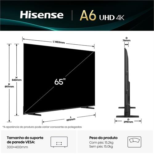 Hisense Smart TV 65" UHD 4K 3HDMI 2USB 65A6Q