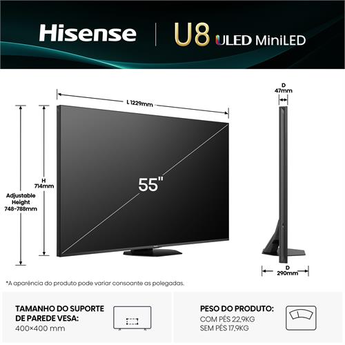 Hisense Smart TV MINI LED 55" UHD 4K 55U8Q