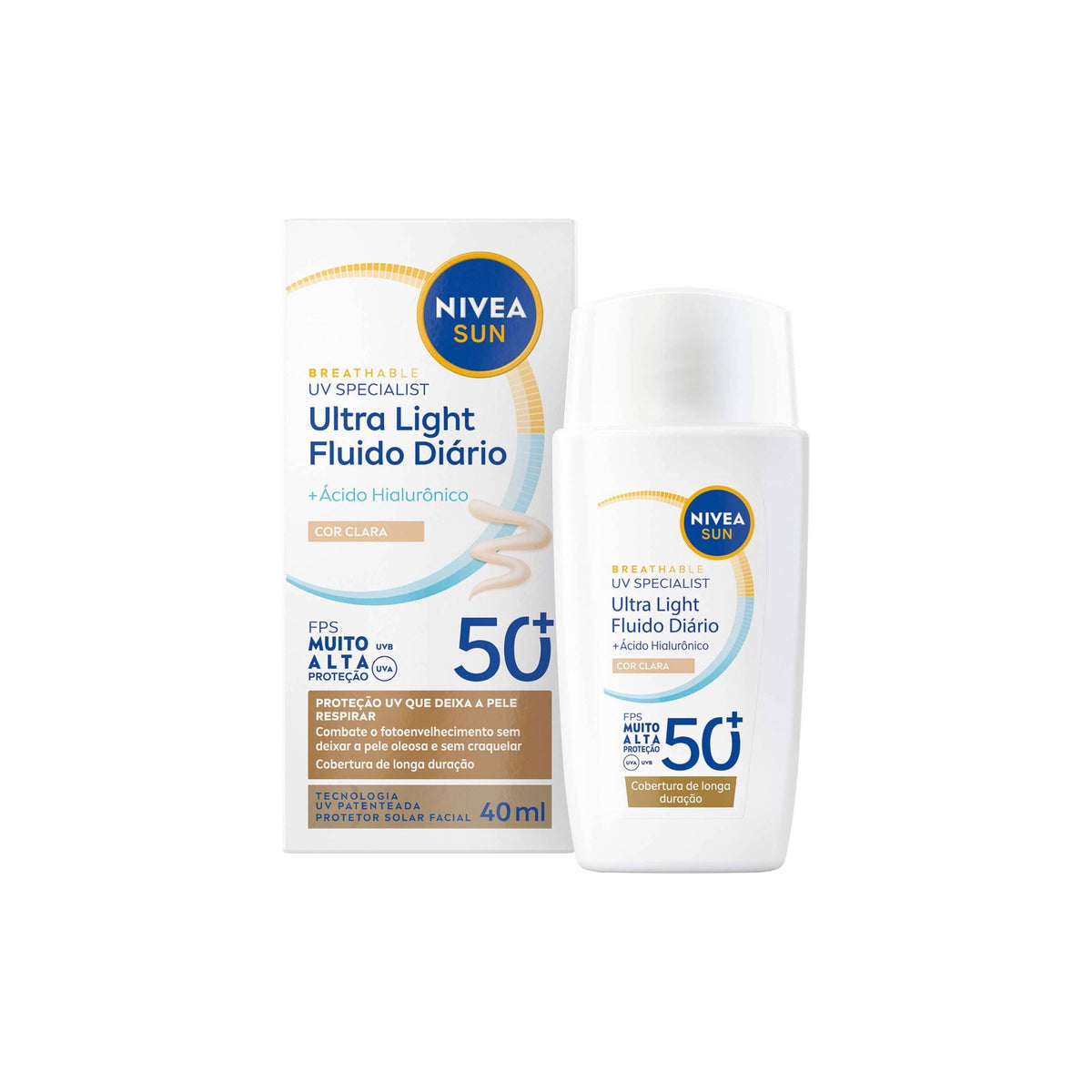 Nivea Sun Fluido Diário Rosto com Cor Light FPS 50+ 40 ml