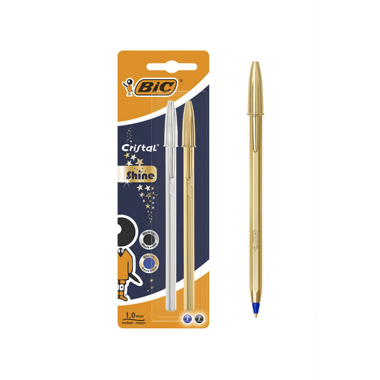 Bic Cristal Shine Celebrate Dourada e Prateada Blister 2 un
