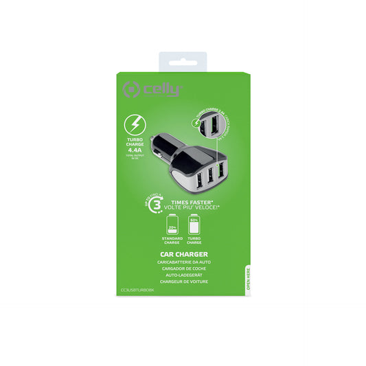 Coche Celly Turbo CH. 3USB 4.4A Negro