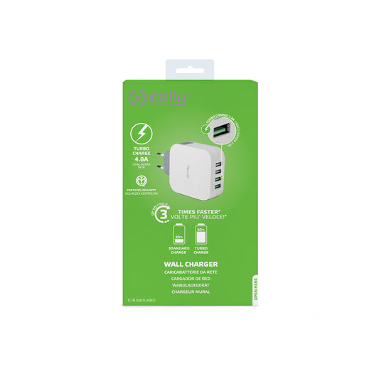 Celly Carregador de parede Turbo 4USB 4.8A