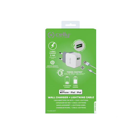 Cargador de Pared Celly + Cable 5V Blanco