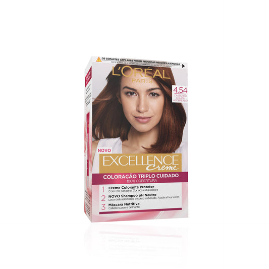 L'Oréal Excellence Coloração Permanente Creme Castanho Acajou Acobreado 4.54