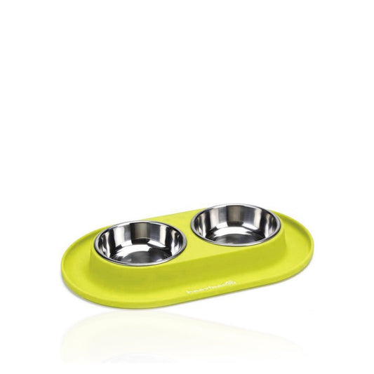 Beeztees Comedouro Duplo para Cão Aço Inoxidável Base Silicone Verde 2 x 175 ml