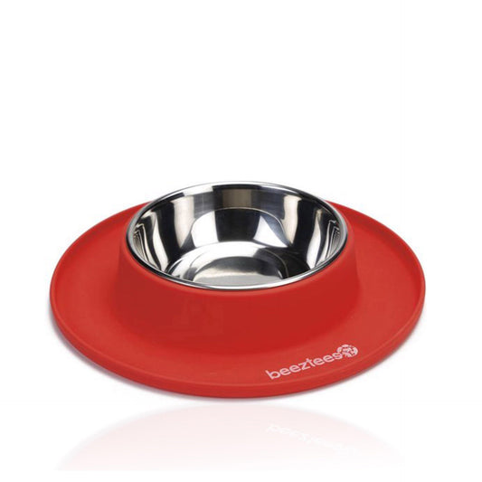 Beeztees Comedouro para Cão/Gato Aço Inoxidável Base Silicone Vermelha 24 cm