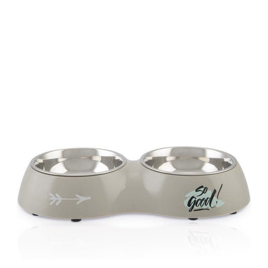 Beeztees Comedouro Duplo para Cão Aço Inoxidável Base Plástico Cinza 42 cm