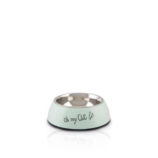 Beeztees Comedouro para Gato Aço Inoxidável Base Plástico Menta 14 cm