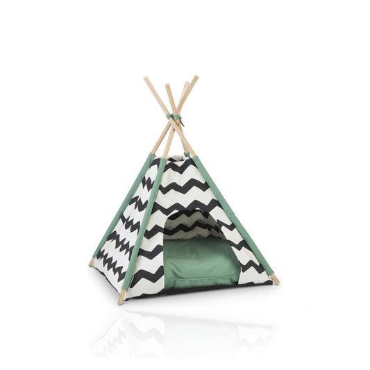 Beeztees Tenda Tipi para Gato Kioni Preto/Branco Interior Verde 50 x 50 x 80 cm