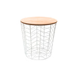 Mesa Auxiliar Redonda Tapa de Madera y Estructura Metálica Chevron Blanco