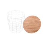 Mesa Auxiliar Redonda Tapa de Madera y Estructura Metálica Chevron Blanco