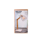 Lámpara de mesa de metal blanco y madera E28