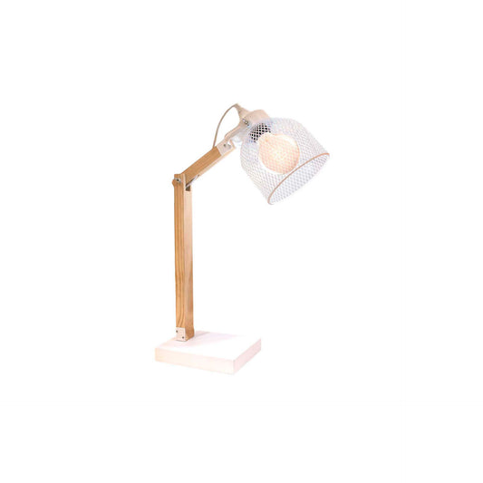 Candeeiro de Mesa Metal Branco e Madeira E28