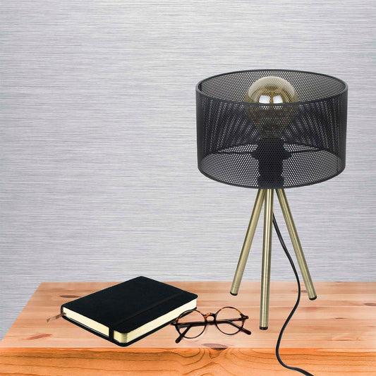 Candeeiro de Mesa Metal Preto Base Tripé