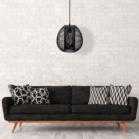 Candeeiro de Teto Metal Arame Preto Forma de Bola