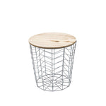 Mesa de Apoio Redonda Tampo Madeira e Estrutura Metal Cinza 38,5 x 38,5 x 40 cm