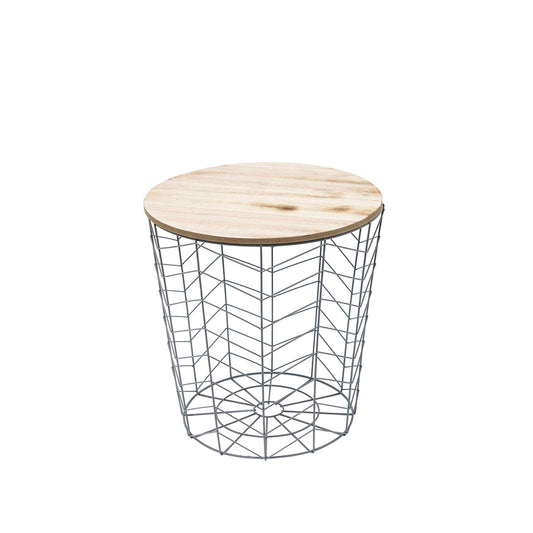 Mesa de Apoio Redonda Tampo Madeira e Estrutura Metal Cinza 38,5 x 38,5 x 40 cm