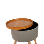 Mesa de Apoio Redonda Tampo Madeira Removível e Estrutura de Armazenamento Cinza 45 x 38 x 38 cm