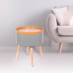Mesa de Apoio Redonda Tampo Madeira Removível e Estrutura de Armazenamento Cinza 45 x 38 x 38 cm