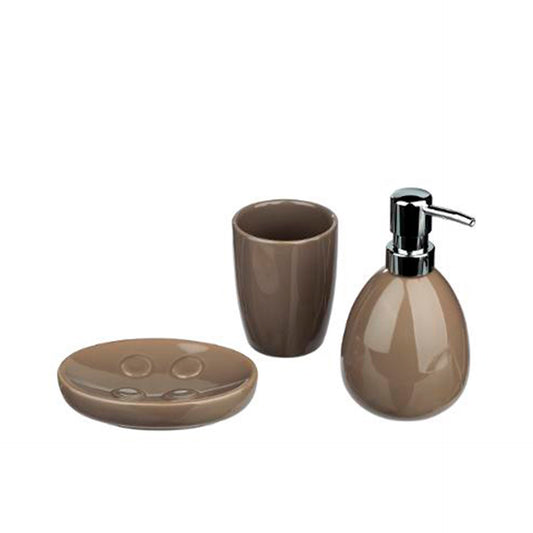 Conjunto 3 Acessórios WC Cerâmica Taupe