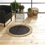 HKH Alfombra Redonda Yute y Algodón Liso Mario Hilos Metalizados Negro/Oro 90 cm