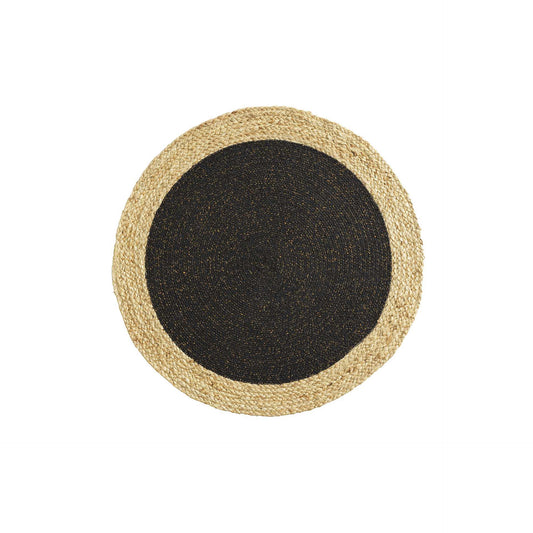 HKH Tapete Redondo Juta e Algodão Liso Mario Fios Metalizados Preto/Dourado 90 cm