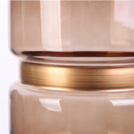 HKH Jarrón de Cristal Ahumado Marrón Borde Dorado Filea 20,5 cm