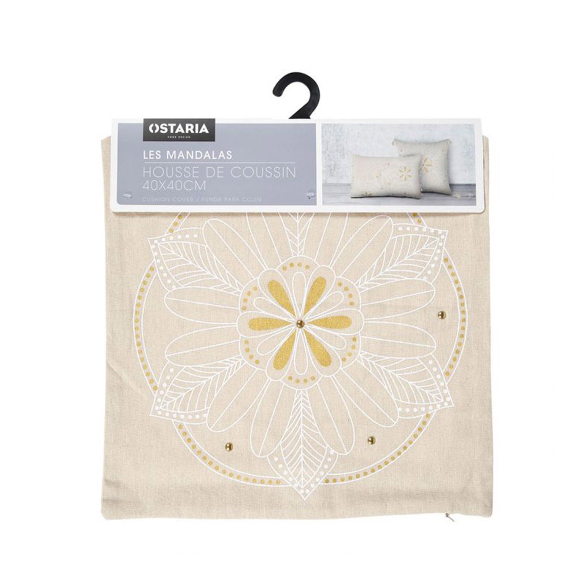 HKH Funda Cojín Decorativo Cuadrado Mandala Beige