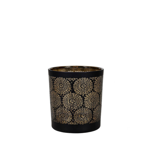 HKH Porta Velas Vidro Mandalas Preto/Dourado