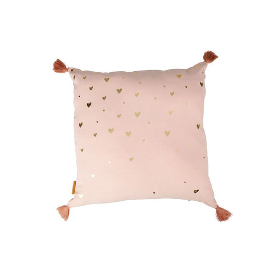 HKH Cojín Corazones Oro Rosa con Pompones