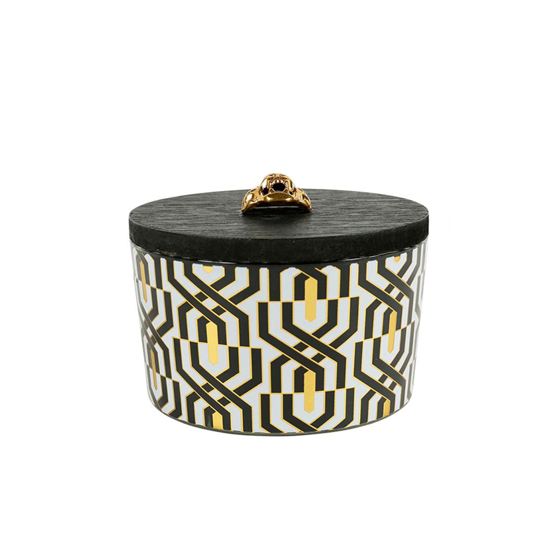 HKH Vela Copa Vidrio Negro/Oro Tigre con Tapa Madera