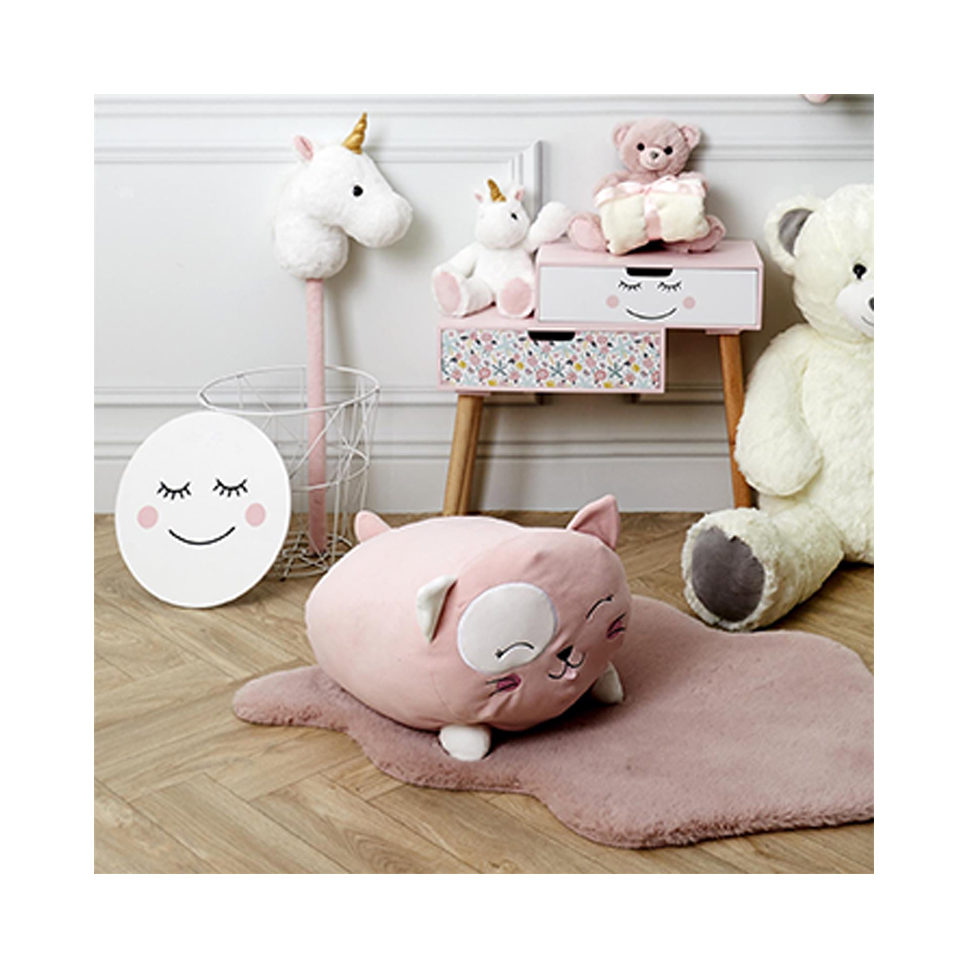 Cojín infantil de peluche de gato rosa HKH