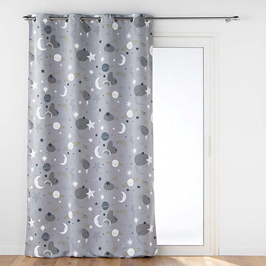 HKH Cortina com Ilhós Opaca Estampado Moonlight Cinza