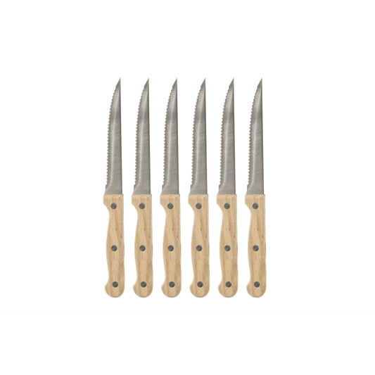 Conjunto 6 Facas para Bife Cabo Madeira