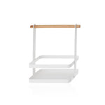 Cesta Metal Branco Asa Madeira para Frascos