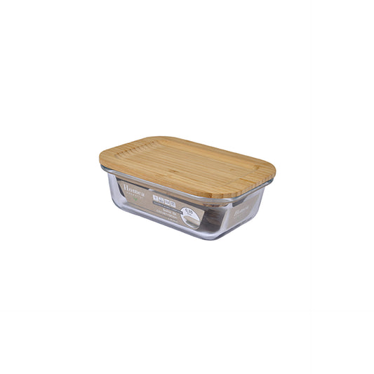 Basic Kool Caixa para Guardar Alimentos Rectangular Vidro Tampa Bambu 370 ml