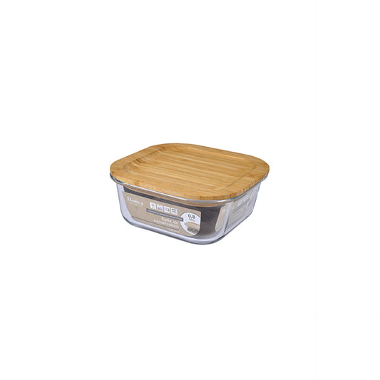 Basic Kool Caixa para Guardar Alimentos Quadrada Vidro Tampa Bambu 320 ml