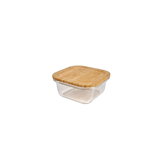 Basic Kool Caixa para Guardar Alimentos Quadrada Vidro Tampa Bambu 320 ml