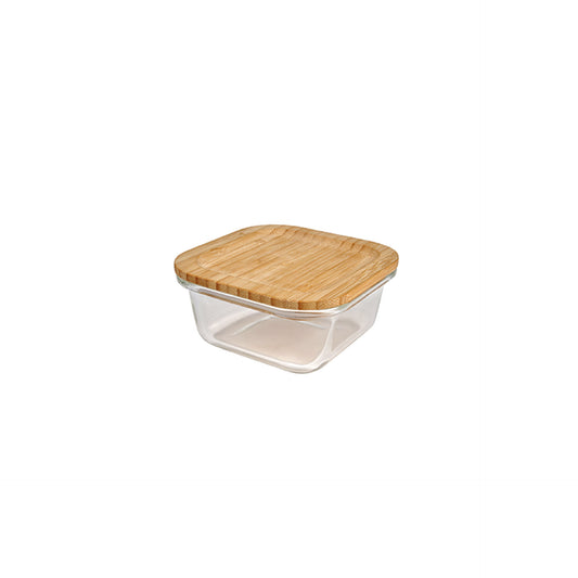 Basic Kool Caixa para Guardar Alimentos Quadrada Vidro Tampa Bambu 520 ml