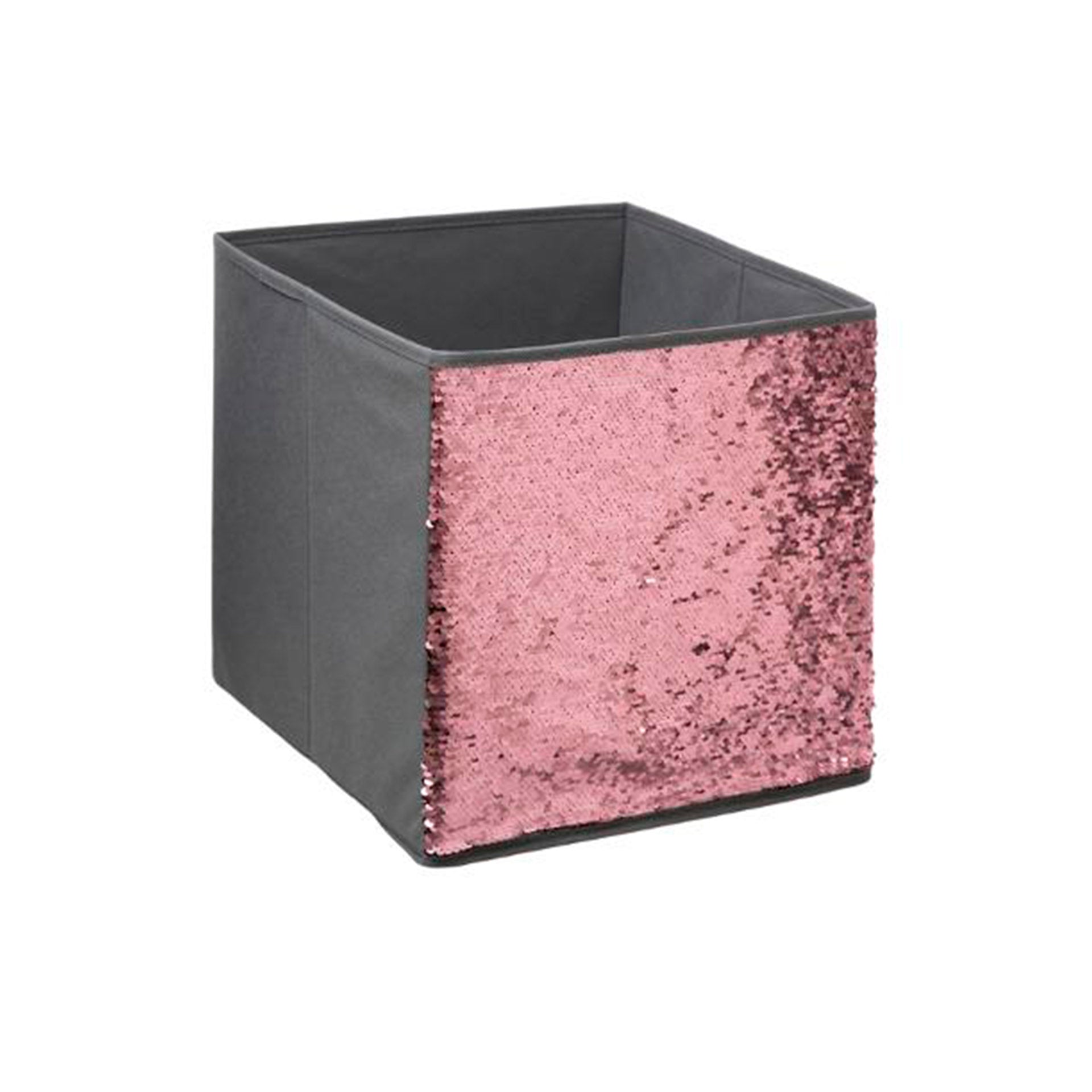Cubo de Arrumação Lantejoulas Cinza/Rosa 31 x 31 x 31 cm