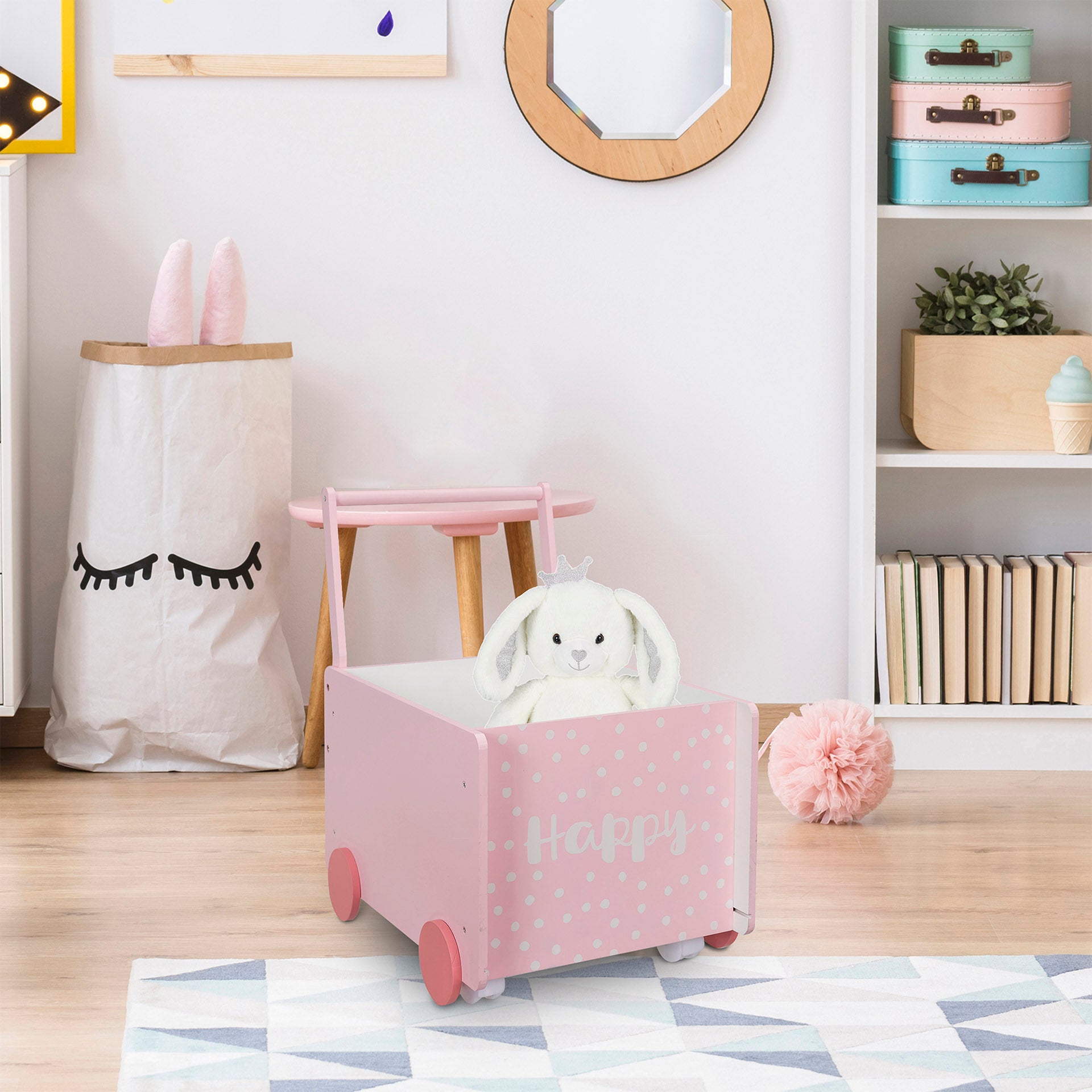 Carrito de almacenamiento infantil para habitación rosa