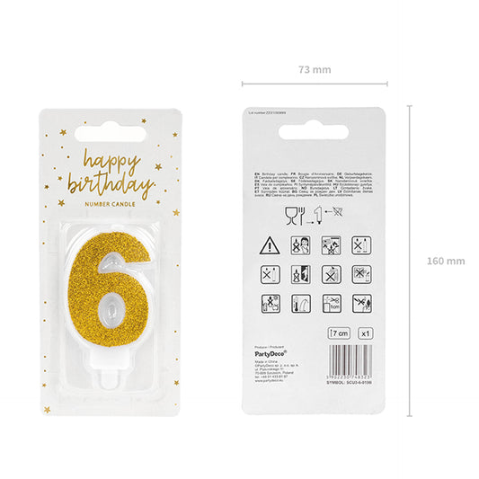 Vela Aniversário nº 6 Dourada 7 cm