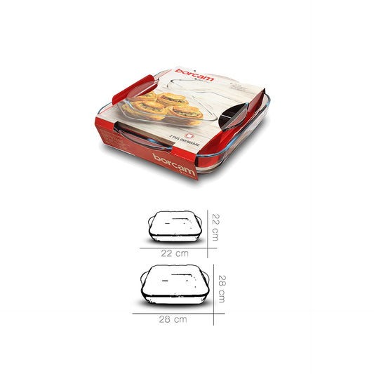 Borcam Conjunto 2 Travessas Quadradas Vidro para Forno