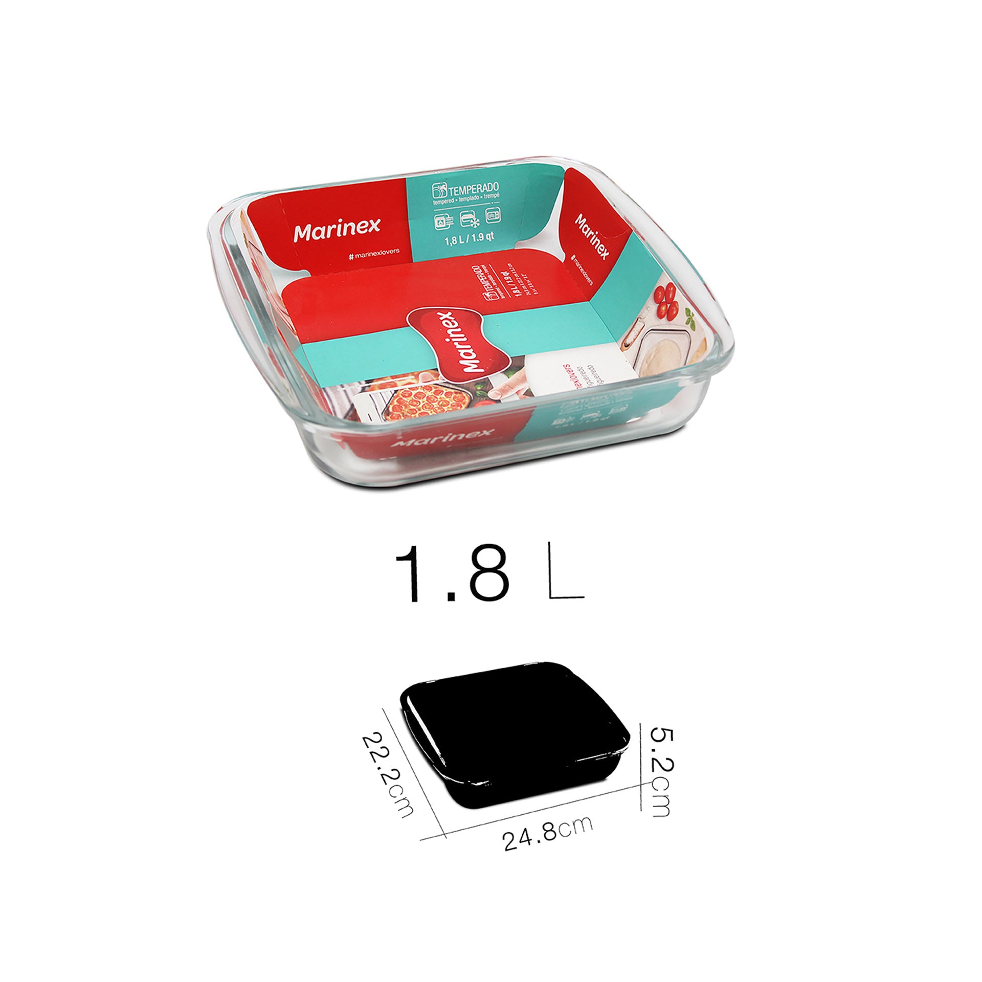 Marinex Bandeja de Horno Cuadrada Cristal para Horno 1,8 L