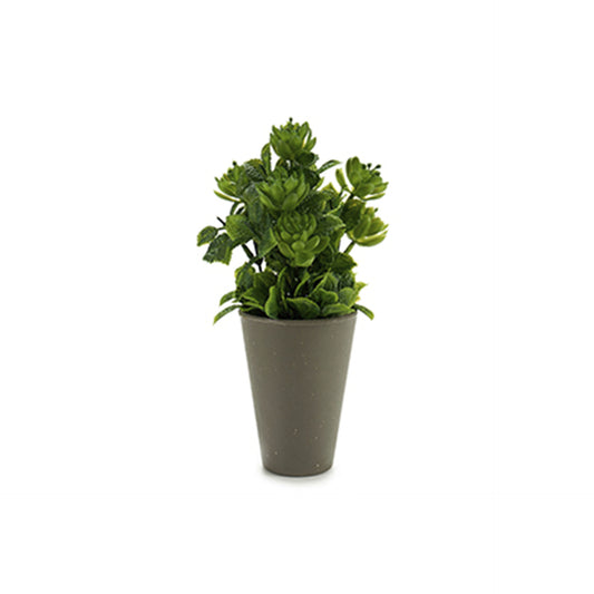 Vaso Cinza com Planta Artificial